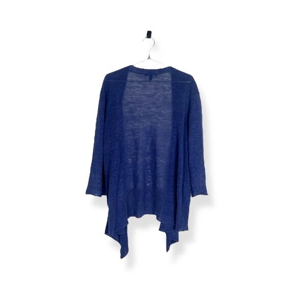 Eileen Fisher Linen Blue Purple Waterfall Open Front 3/4 Sleeve Cardigan Sweater - Picture 4 of 5